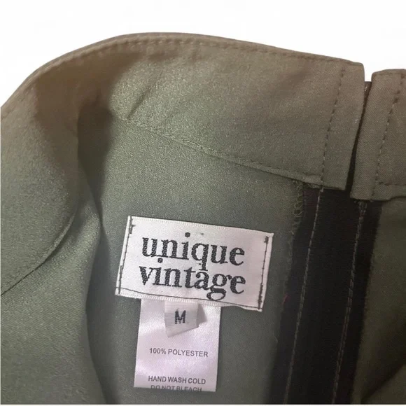 Unique Vintage Olive Green Dress with Embroidered Red Rose Applique - Picture 8 of 8